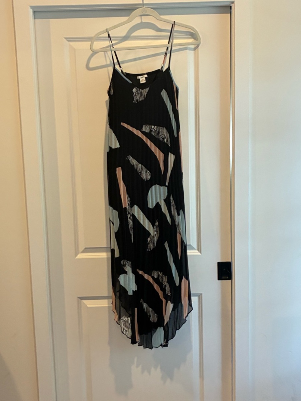 Bar III Black Pleated Maxi Dress with Pastel Abstract Print